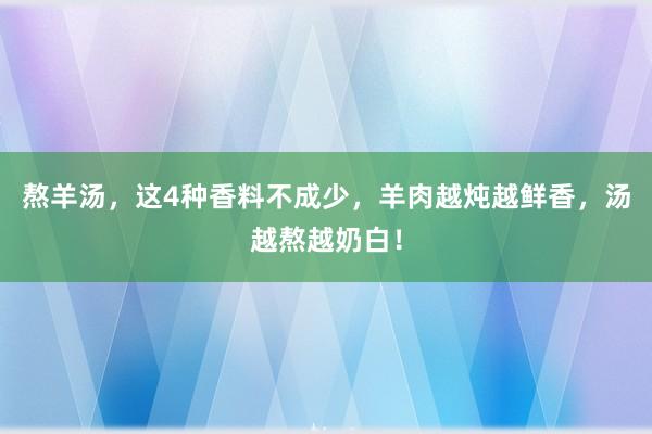 熬羊汤，这4种香料不成少，羊肉越炖越鲜香，汤越熬越奶白！